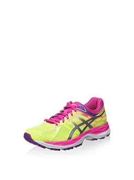 ASICS Gel Cumulus 17 Kids Girls H-Vis Trainer Shoe Pink/Yellow - 5.5 Big Kid