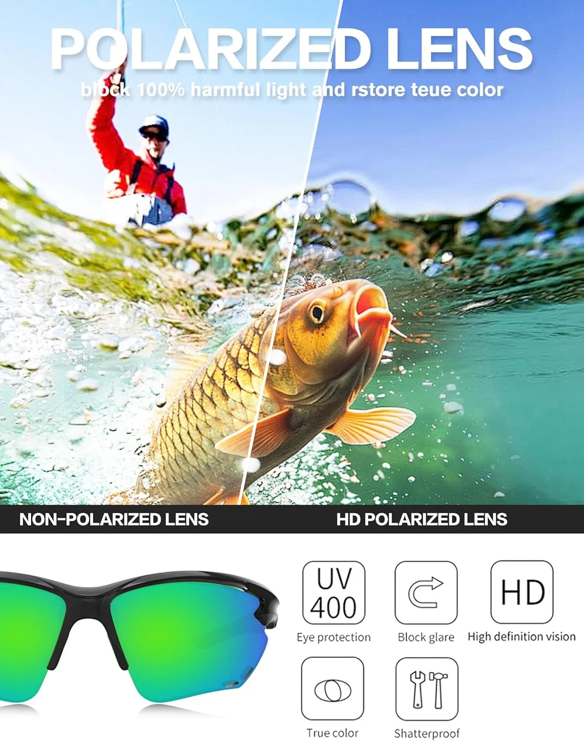BIRCEN Sport Polarized Sunglasses for Men - Women: UV Protection Fishing Glasses for Driving Running Cycling