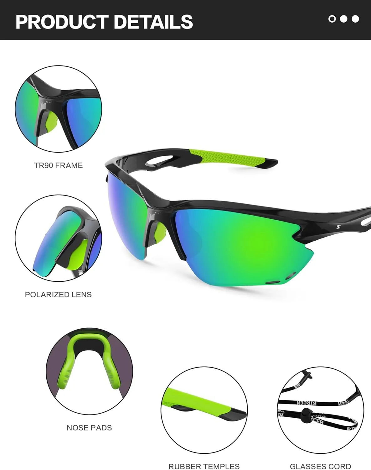 BIRCEN Sport Polarized Sunglasses for Men - Women: UV Protection Fishing Glasses for Driving Running Cycling