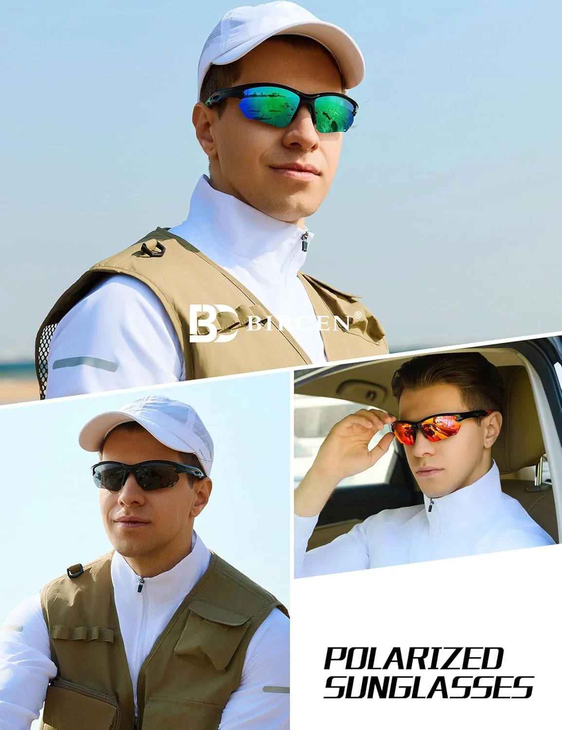 BIRCEN Sport Polarized Sunglasses for Men - Women: UV Protection Fishing Glasses for Driving Running Cycling
