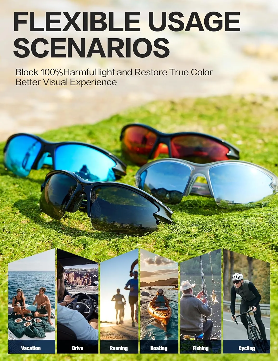 BIRCEN Sport Polarized Sunglasses for Men - Women: UV Protection Fishing Glasses for Driving Running Cycling