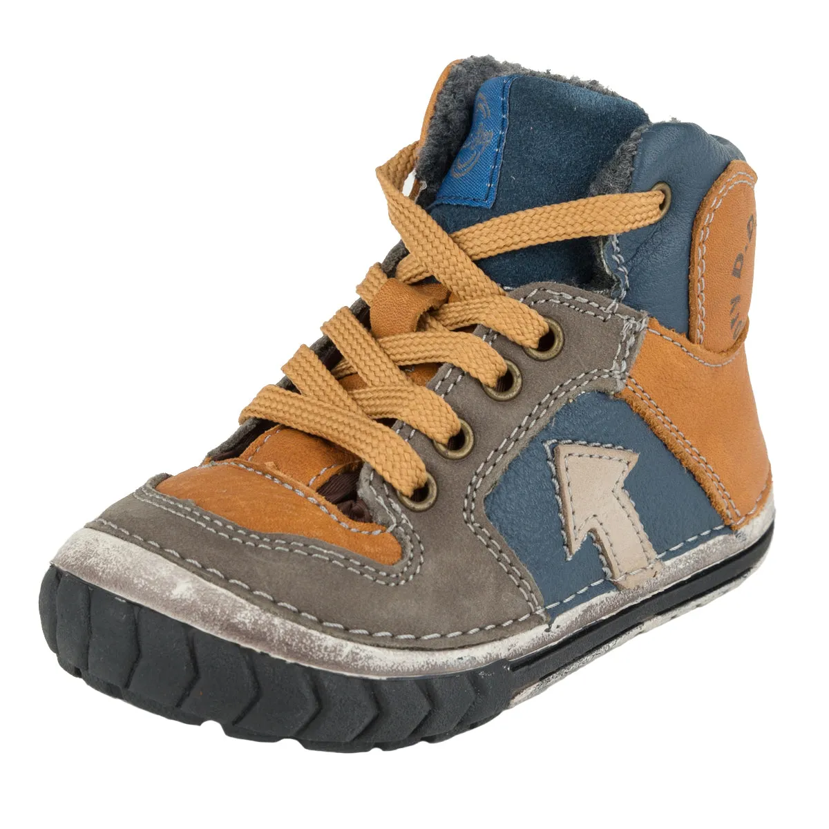 D.D. Step toddler boy shoes/winter boots with faux fur insulation blue and bronze with arrow size US 4-8