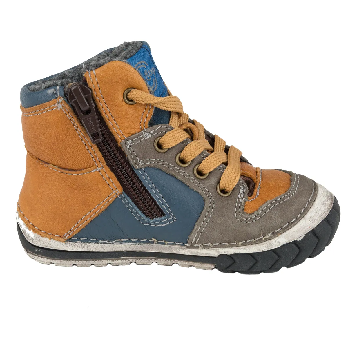 D.D. Step toddler boy shoes/winter boots with faux fur insulation blue and bronze with arrow size US 4-8