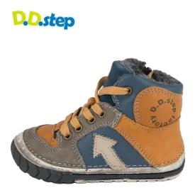 D.D. Step toddler boy shoes/winter boots with faux fur insulation blue and bronze with arrow size US 4-8