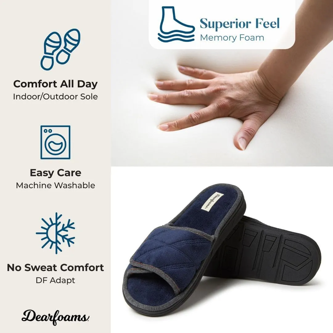 Dearfoams Men's Adjustable Indoor/Outdoor Memory Foam Machine Washable Summer Slide Slipper