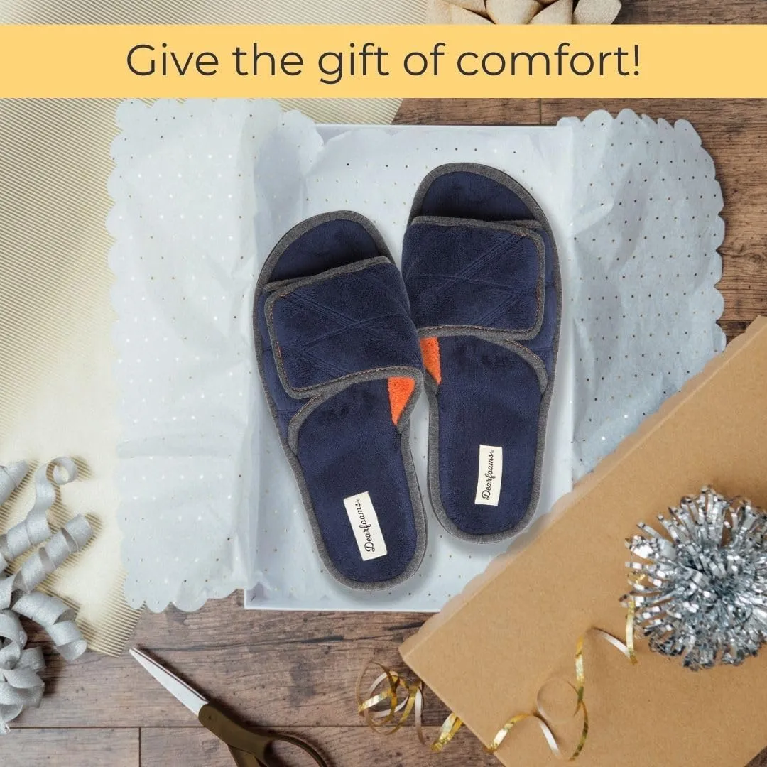 Dearfoams Men's Adjustable Indoor/Outdoor Memory Foam Machine Washable Summer Slide Slipper