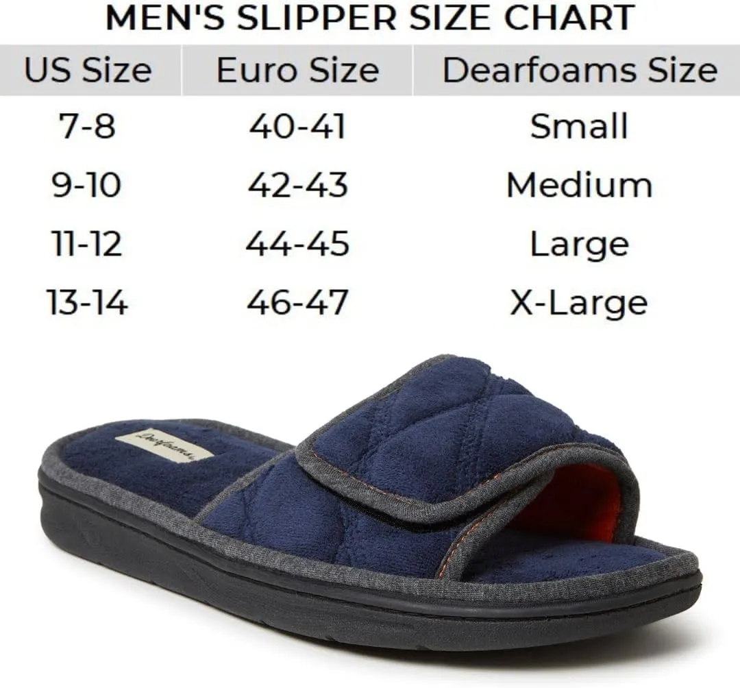Dearfoams Men's Adjustable Indoor/Outdoor Memory Foam Machine Washable Summer Slide Slipper