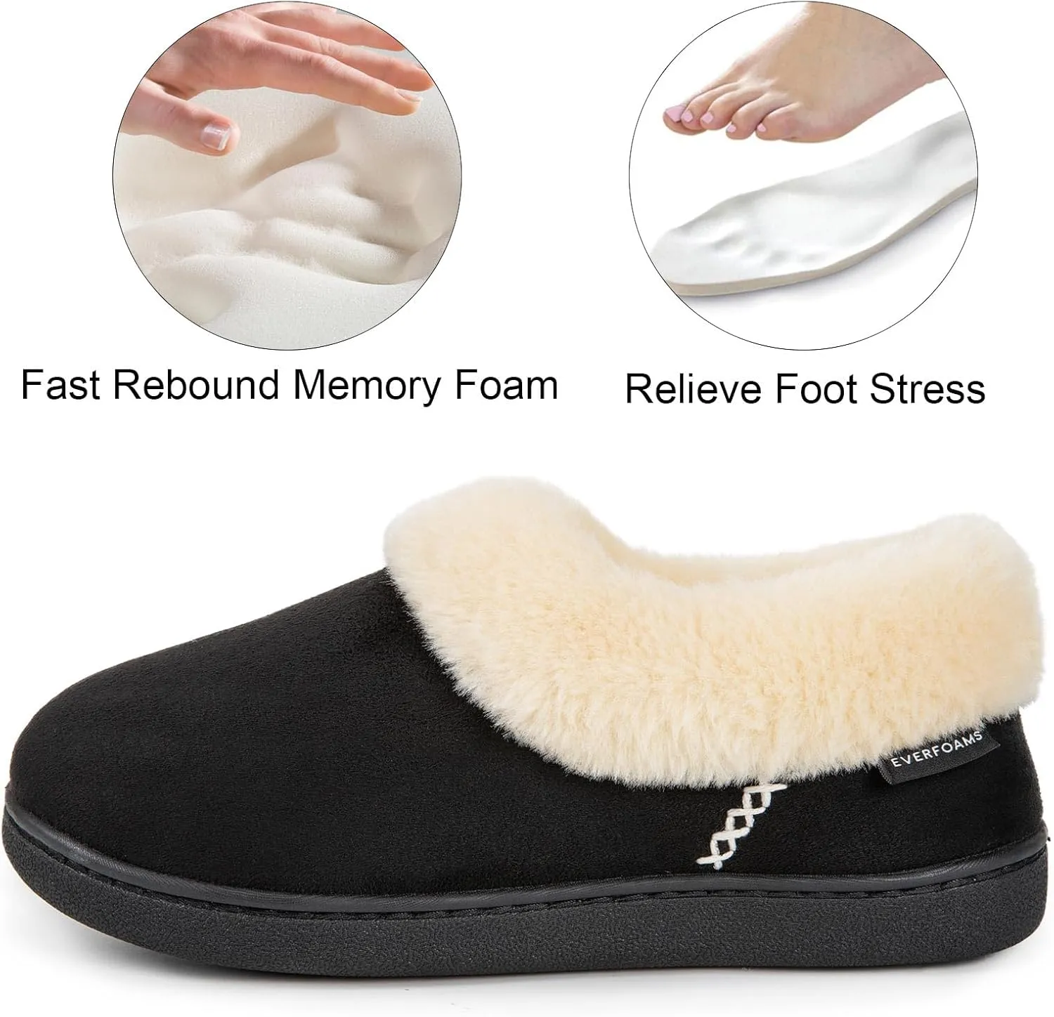 EverFoams Women's Faux Fur Bootie Slippers Ladies House Shoes with Bedroom Memory Foam and Indoor Outdoor Rubber Sole