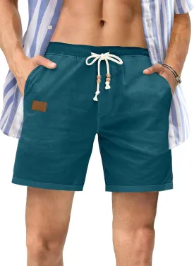 JMIERR Mens Casual 5"/ 7" Cotton Linen Shorts - Elastic Waist Drawstring Summer Beach Shorts with Pockets
