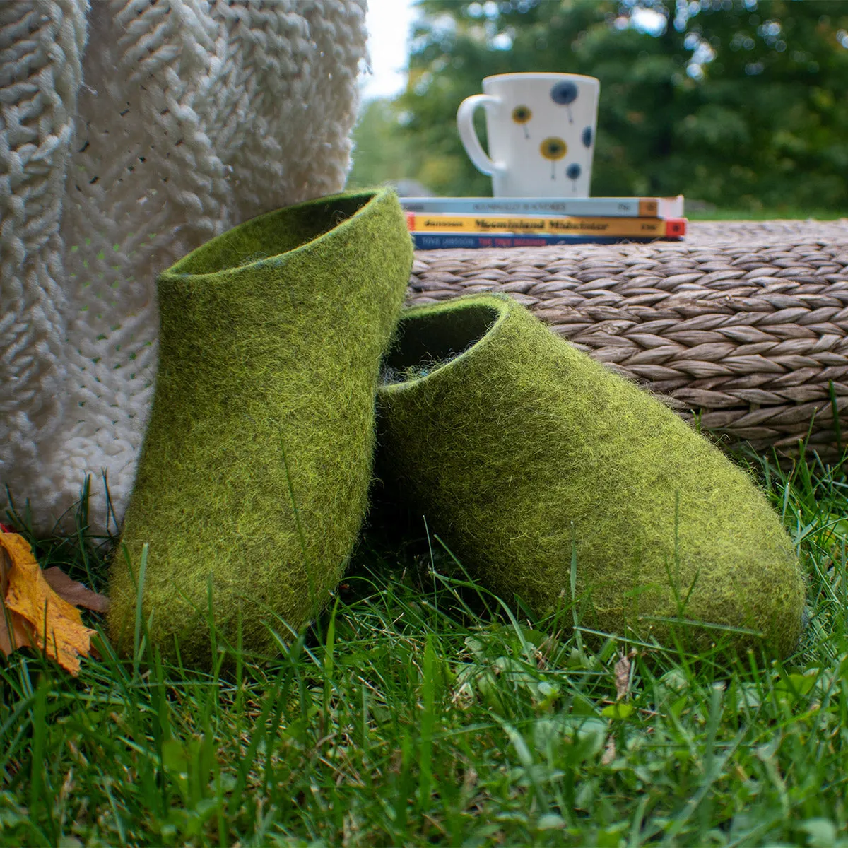 Lahtiset Felt Slippers w/ Rubber Sole, Lime Green