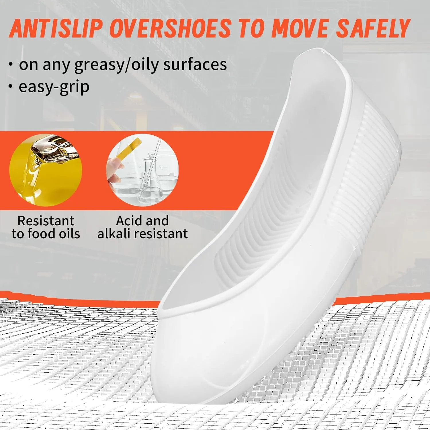 LG01 Crews Crew Guard Fuel oil Resistant (FO) Shoe Covers- CE/ASTM Anti-slip & Waterproof Rubber Overshoes for Work, Non-Slip Safety Protectors for Kitchen/Medical/Industry (White, LUS7.5-10)