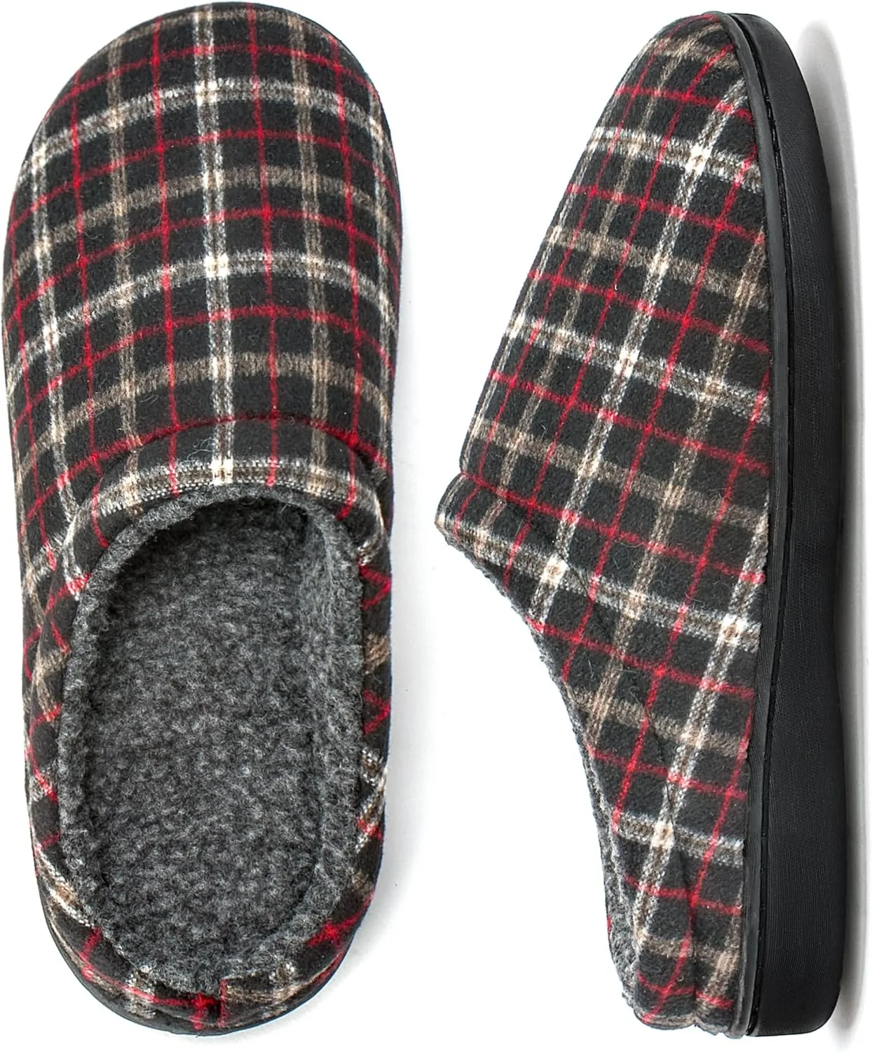 Memory Foam House Slippers for Men Indoor Outdoor Non-Slip Rubber Soles with Fuzzy Plush Lining