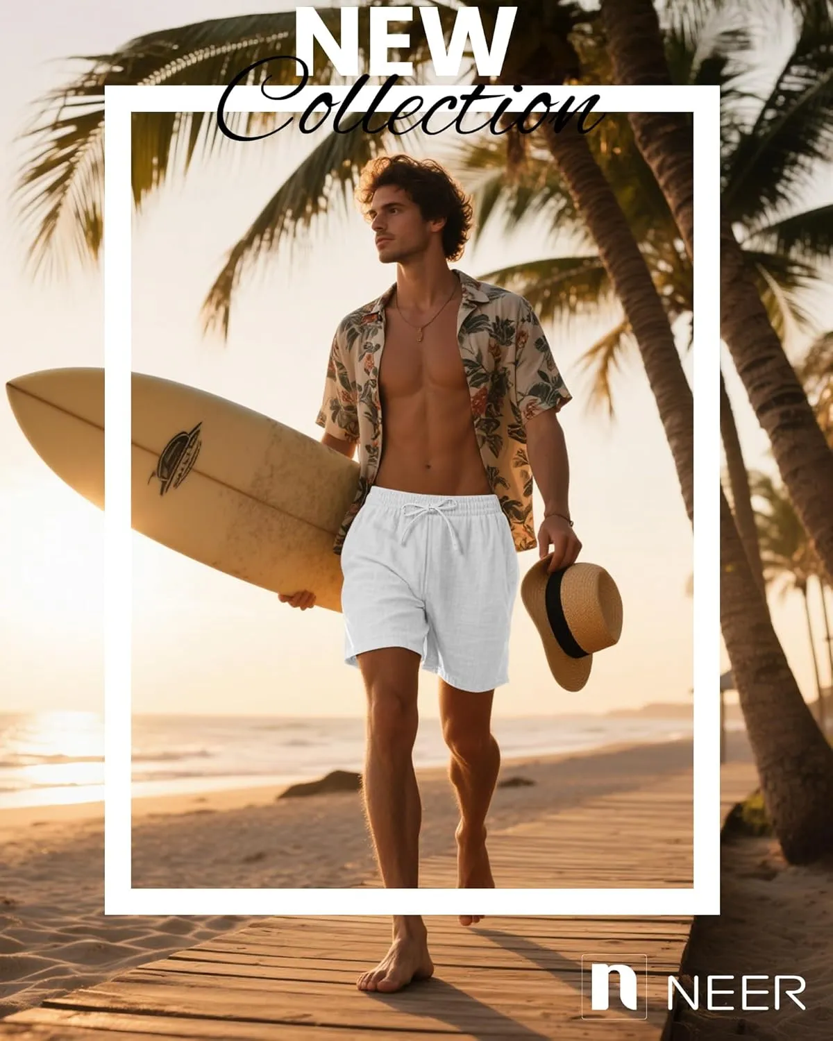 Neer 3 Pack Men's Cotton Linen Shorts Elastic Waist Drawstring Summer Casual Beach Shorts with Pockets