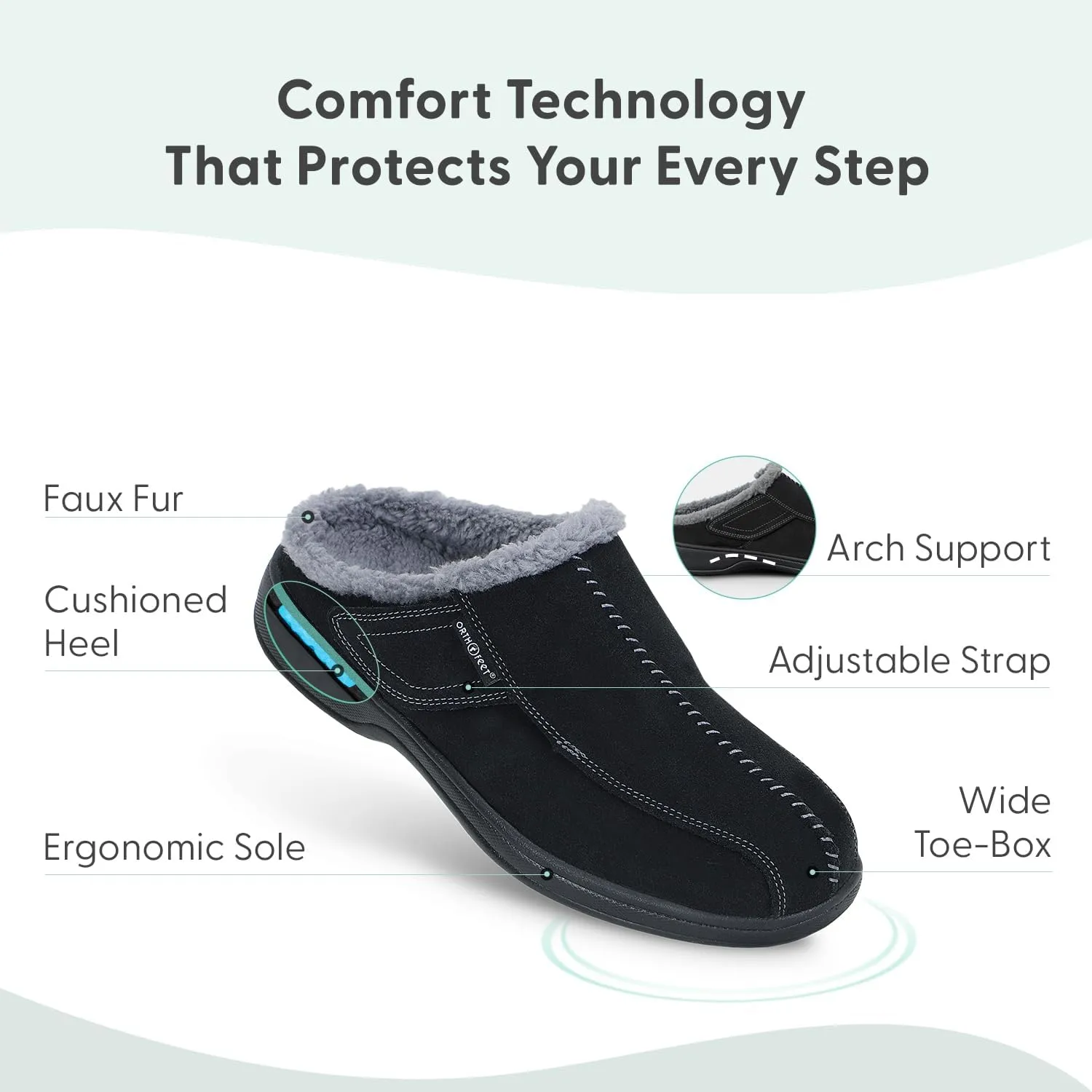 Orthofeet Men's Orthopedic Clog Slipper with Arch Support Asheville