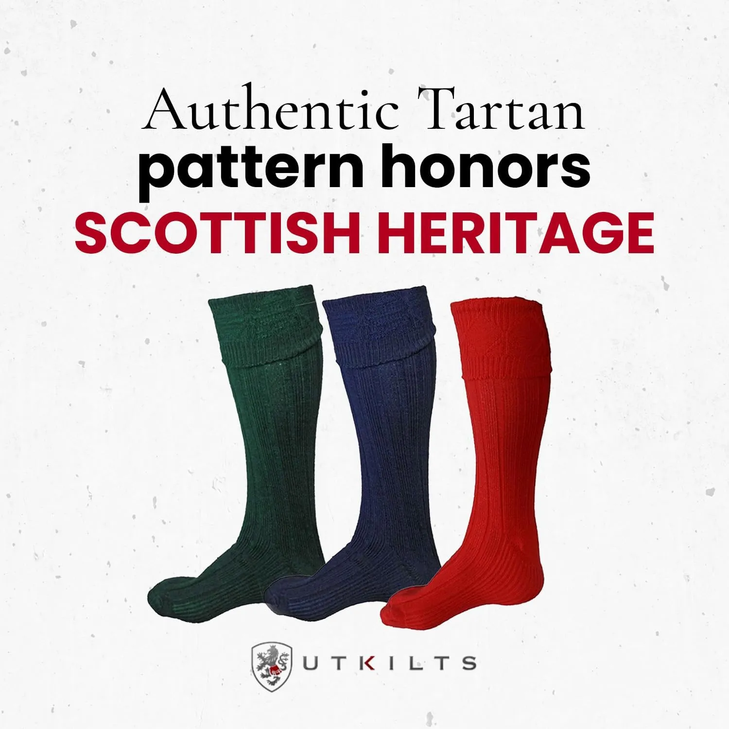 UT Kilts Hose, Traditional Scottish Socks for Kilts, Ribbed Design, Pull Up To Cuff Over Your Hose Flashes