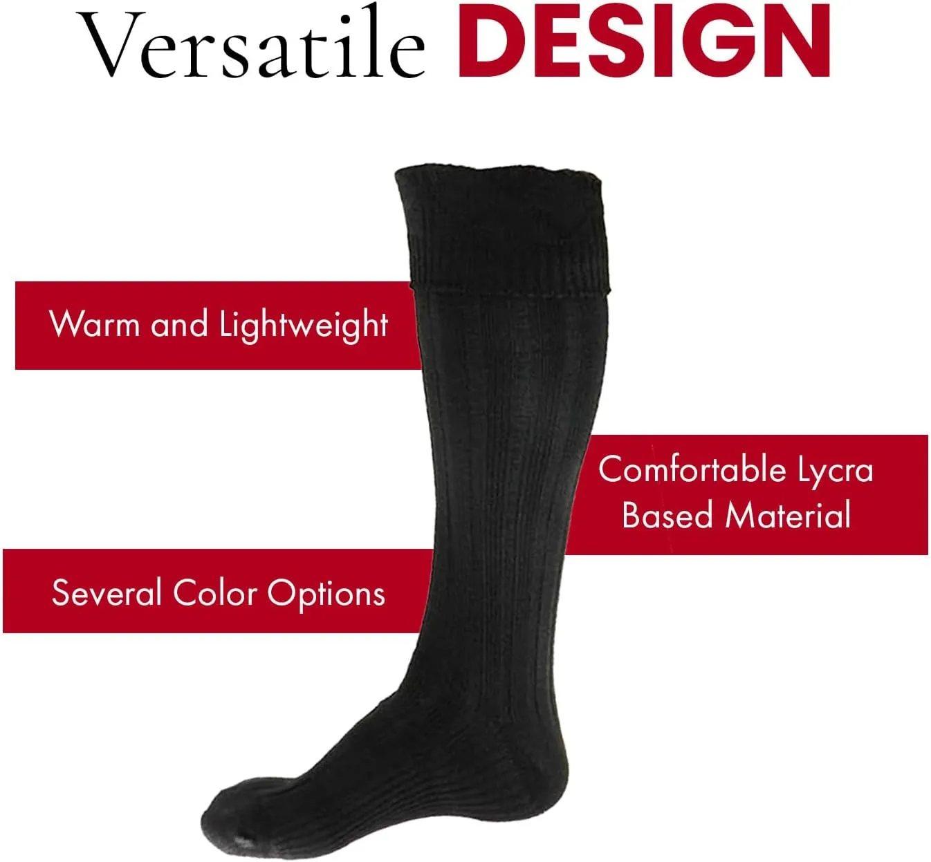 UT Kilts Hose, Traditional Scottish Socks for Kilts, Ribbed Design, Pull Up To Cuff Over Your Hose Flashes