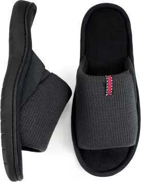 WALKFUN Lightweight House Slippers for Men Open Toe Soft Indoor Slip on Mens Slides Sandals with Memory Foam for Bedroom PatioAll Seasons