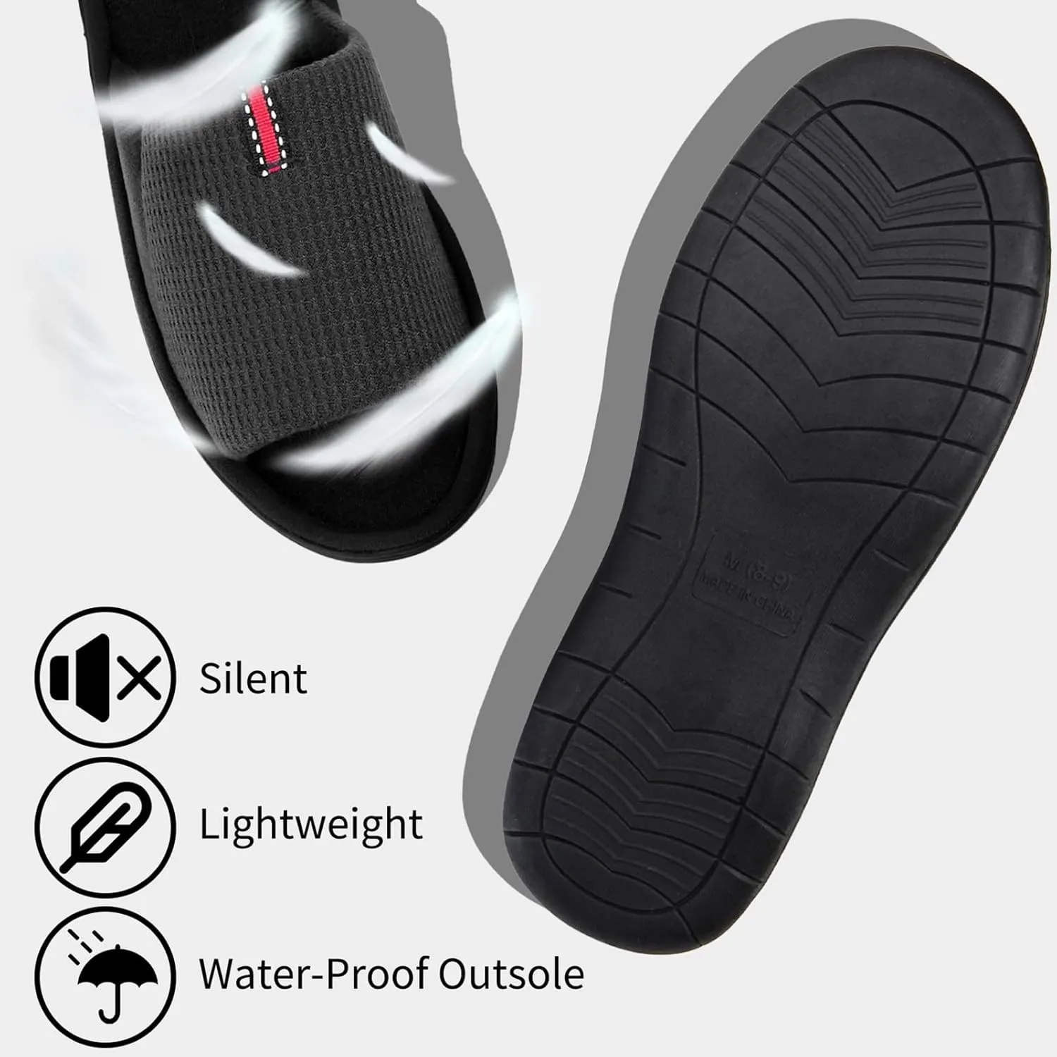 WALKFUN Lightweight House Slippers for Men Open Toe Soft Indoor Slip on Mens Slides Sandals with Memory Foam for Bedroom PatioAll Seasons