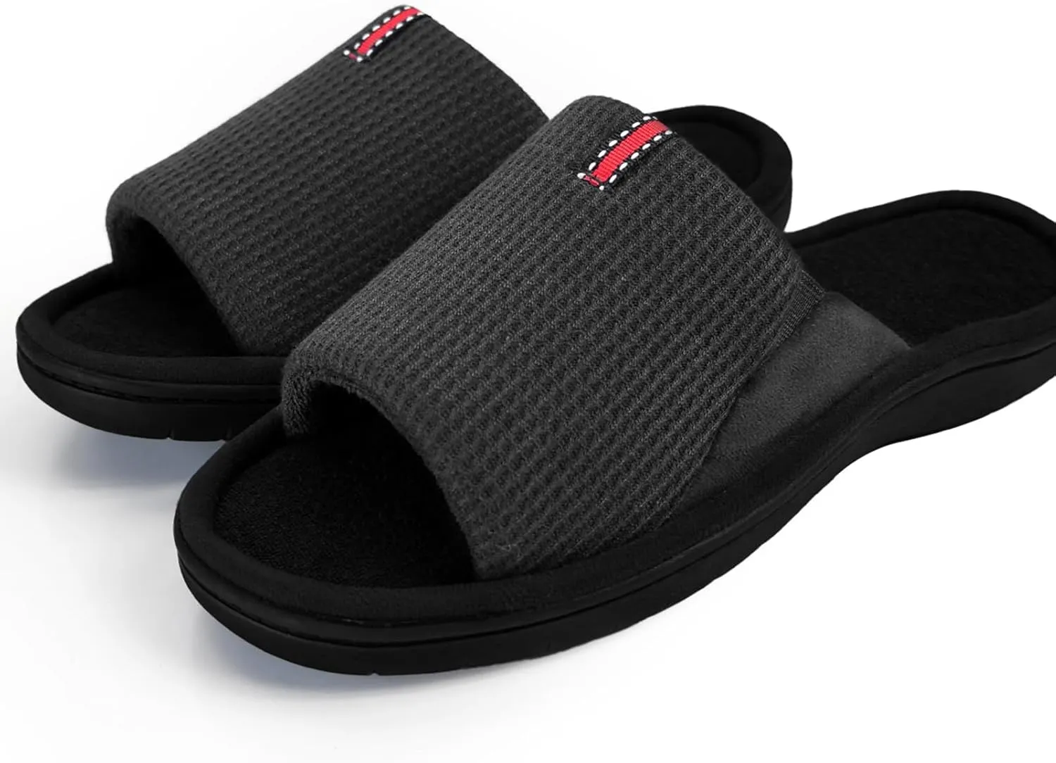 WALKFUN Lightweight House Slippers for Men Open Toe Soft Indoor Slip on Mens Slides Sandals with Memory Foam for Bedroom PatioAll Seasons