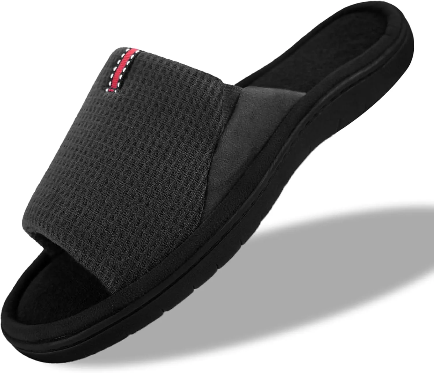 WALKFUN Lightweight House Slippers for Men Open Toe Soft Indoor Slip on Mens Slides Sandals with Memory Foam for Bedroom PatioAll Seasons