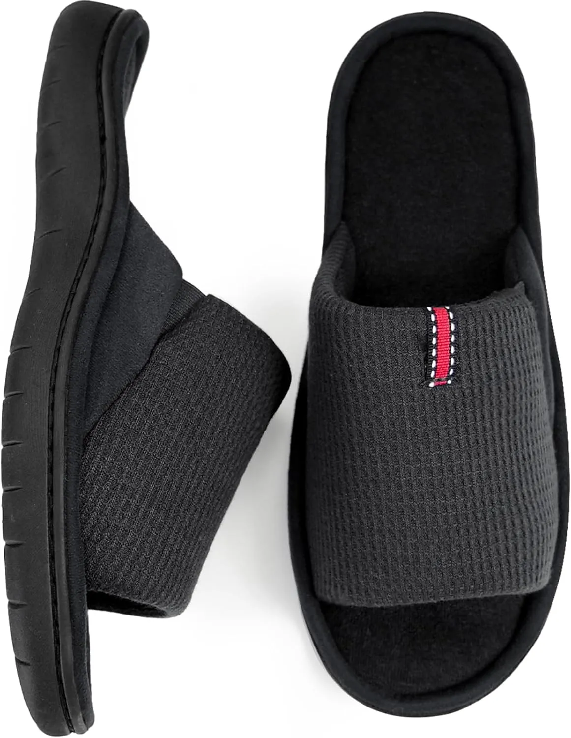 WALKFUN Lightweight House Slippers for Men Open Toe Soft Indoor Slip on Mens Slides Sandals with Memory Foam for Bedroom PatioAll Seasons