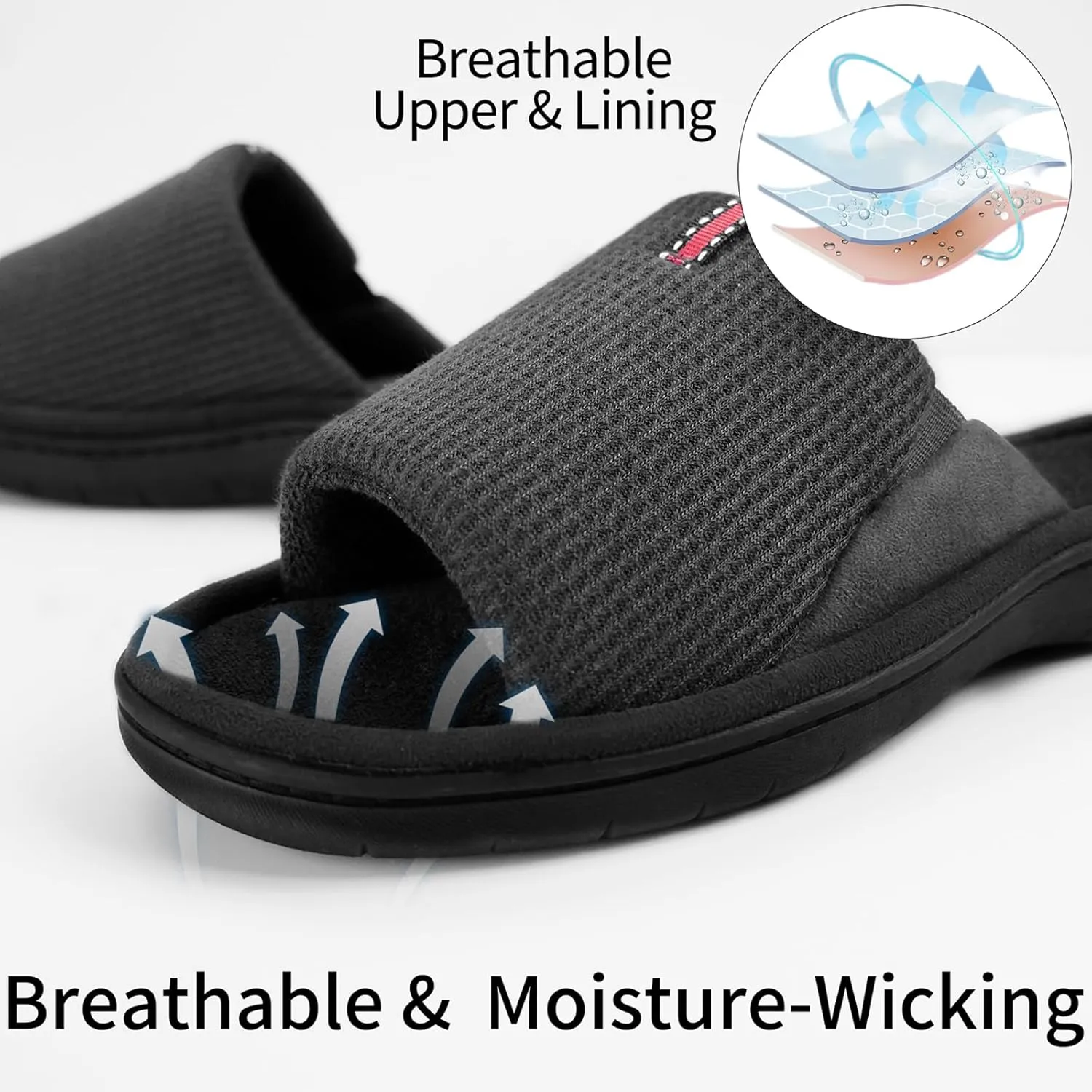 WALKFUN Lightweight House Slippers for Men Open Toe Soft Indoor Slip on Mens Slides Sandals with Memory Foam for Bedroom PatioAll Seasons