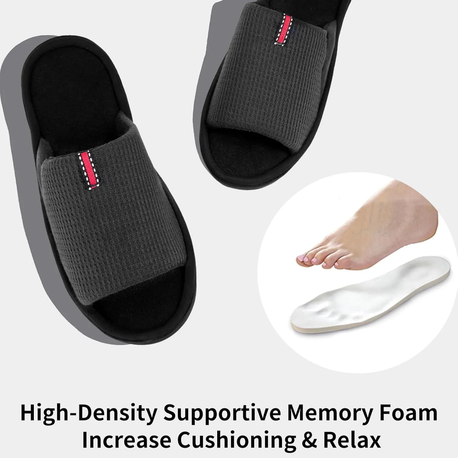 WALKFUN Lightweight House Slippers for Men Open Toe Soft Indoor Slip on Mens Slides Sandals with Memory Foam for Bedroom PatioAll Seasons