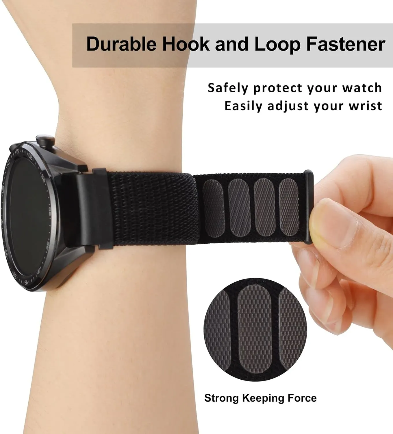 WOCCI 20mm Adjustable Nylon Watch Band, Quick Release Sport Loop Strap (Black)